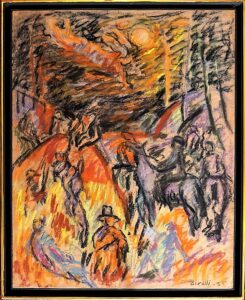 Renato Birolli, Figure nel bosco, 1935, pastello a cera su carta intelata, 61,3x49 cm, Milano, collezione privata